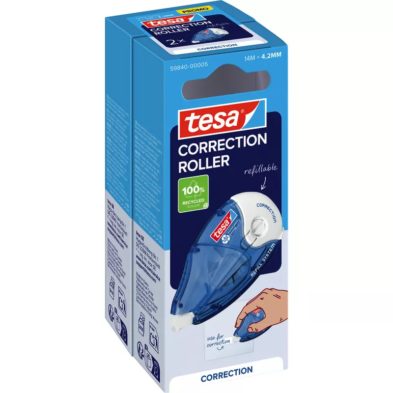 Spar-Set! 2 tesa Korrektur-Nachfüllroller ecoLogo®, 4,2mm x 14m