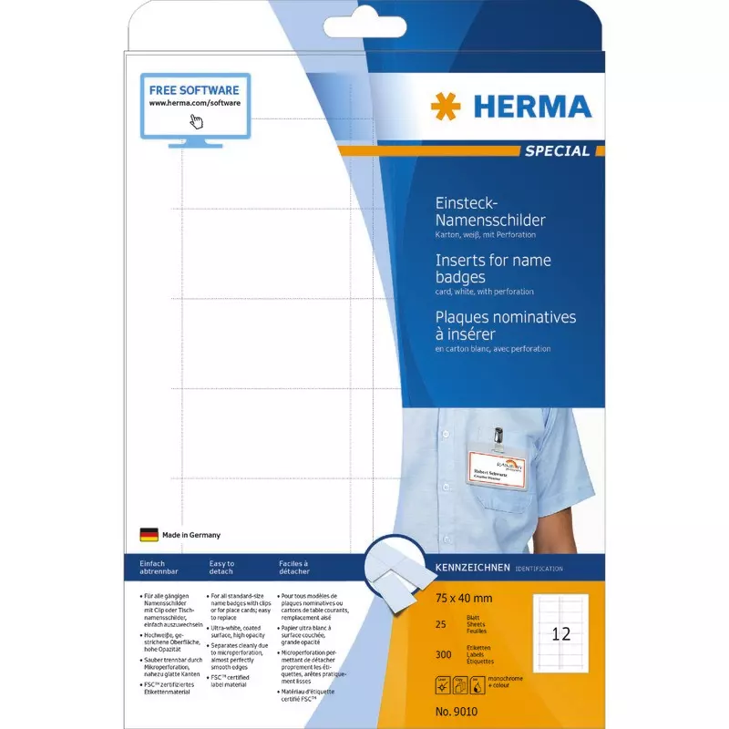 HERMA Namensschilder 9010, B x H: 75 x 40 mm, perf.