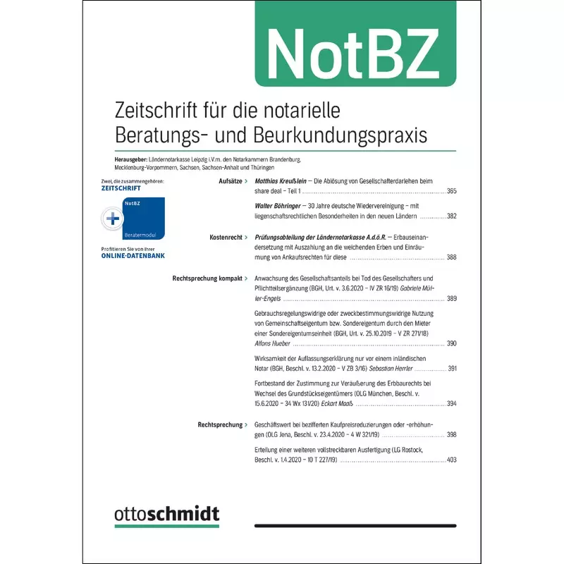 NotBZ - Zeitschrift für die notarielle Beratungs- und Beurkundungspraxis - Abonnement