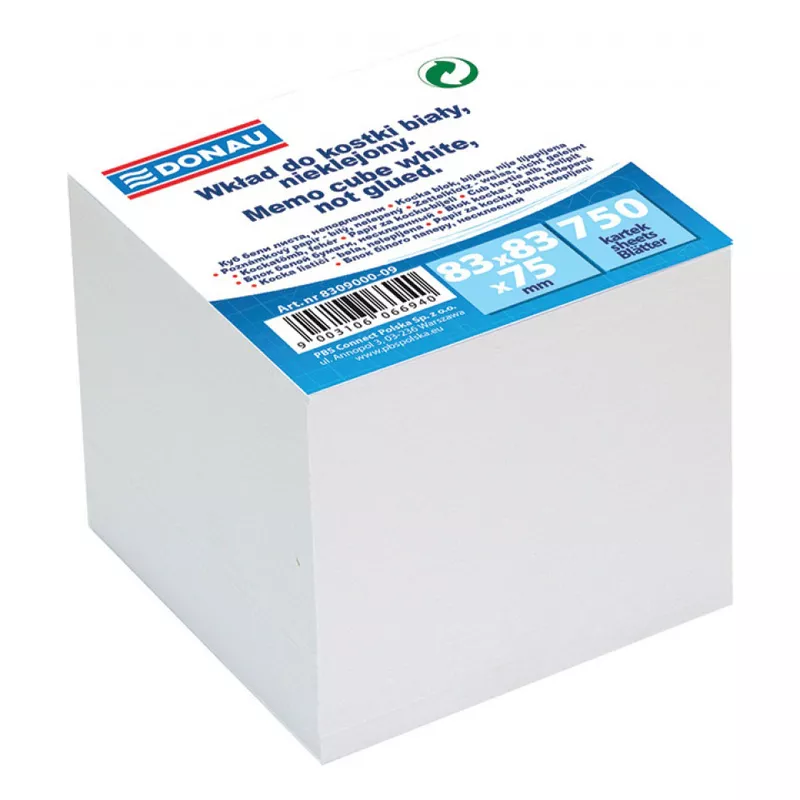Zettelboxnachfüllung 750BL weiß   83x83 H75 mm DONAU 8309000-09