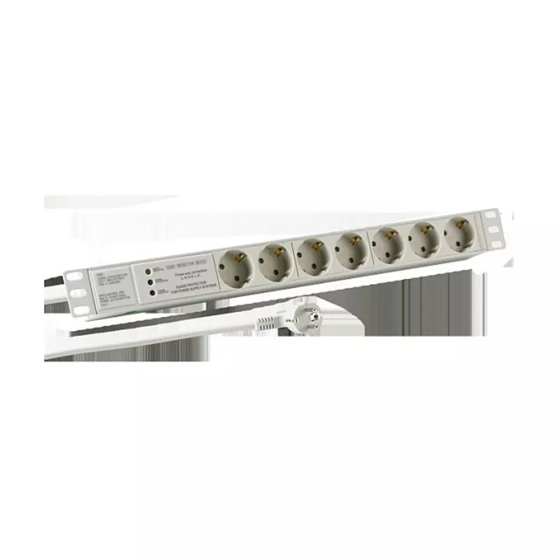 19 1HE Steckdosenleiste 7 x CEE 7/3 mit SS im Aluprofil, grau