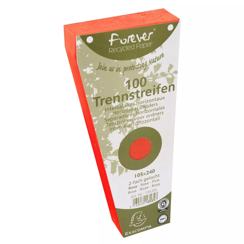 Packung mit 100 Trennstreifen, trapezförmig, 2-fach gelocht, Recyclingkarton 180g, 105x240mm - Orange