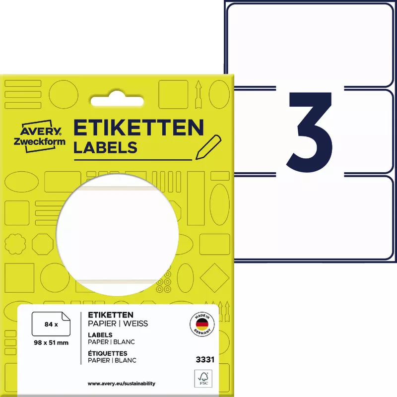 AVERY® Zweckform Universal-Etiketten 3331, B x H: 98 x 51mm, Pack: 84 Stück