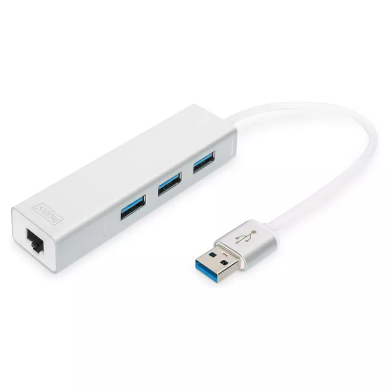 DIGITUS USB-Hub 3-Port 3.0->3xA3.0 1xLAN integr. Kabel we