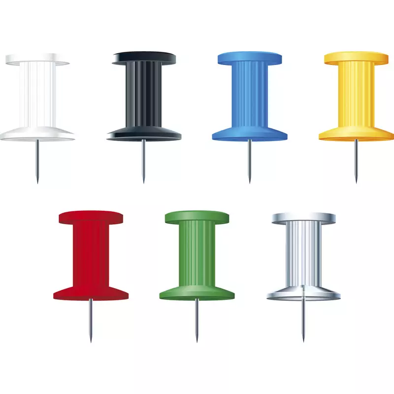 Blisterbox mit 25 Stück Pinnwandnadeln Push Pins, Ø10mm, Spitze 7mm - Farben sortiert