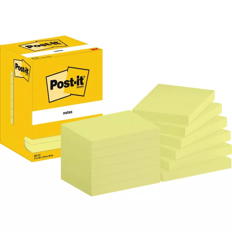 Post-it® Notes, Gelb, 76 mm x 102 mm, 100 Blatt/Block, 12 Blöcke/Packung