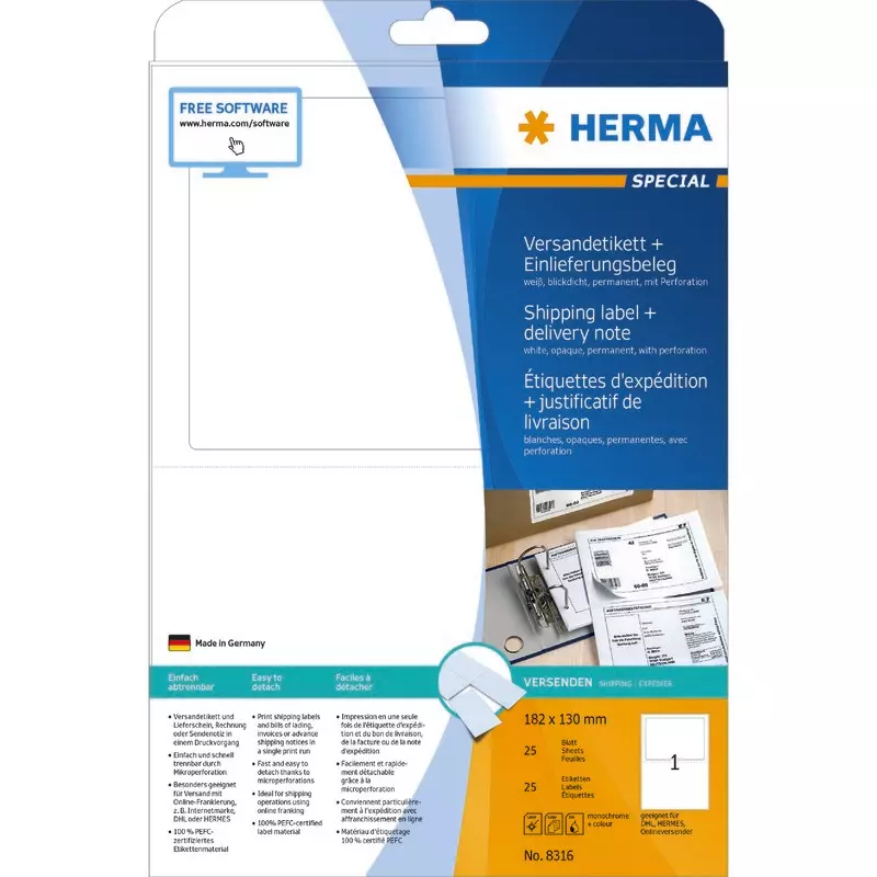 HERMA Etiketten 8316 Versandetik.u.Notiz, B x H: 182 x 130 mm