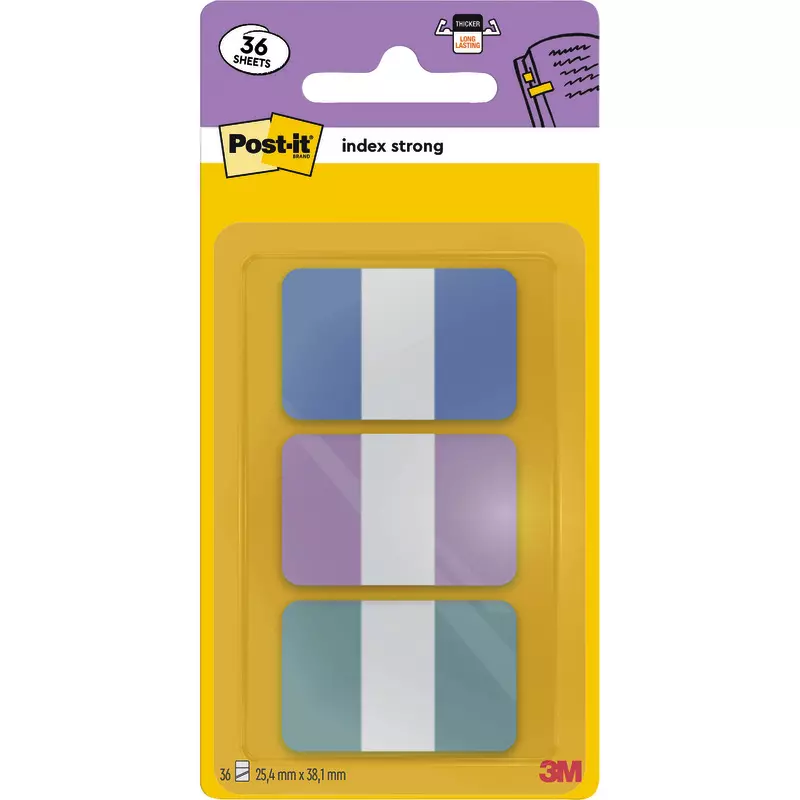 Post-it® Index Strong Tabs, 25,4 x 38 mm, Pastellfarben sortiert, 3 x 12 Blatt
