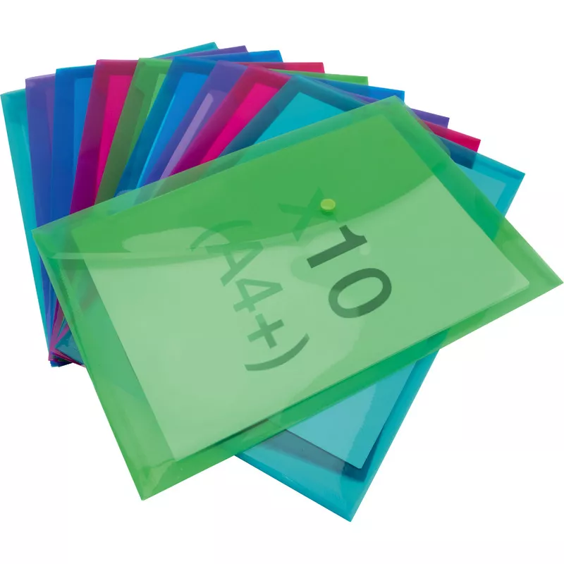 RAPESCO ECO GRS Recycelte Dokumentenmappe mit Druckknopf, A4+, sortierte transparente Farben, 10 Stück