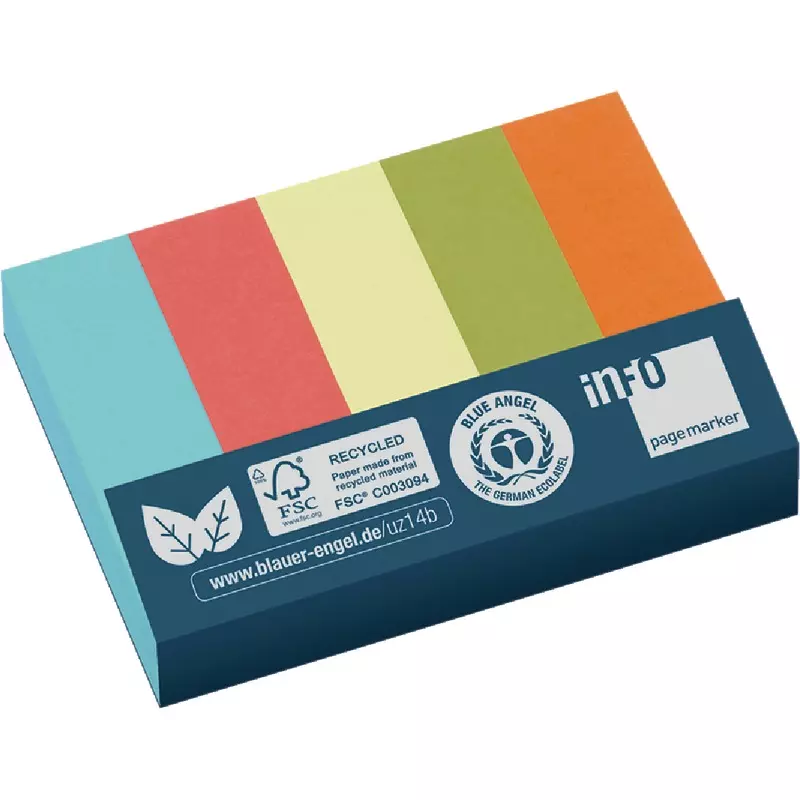 INFO NOTES Recycling Nature Notes Page Marker, 15 x 50 mm, 5 x 100 Blatt