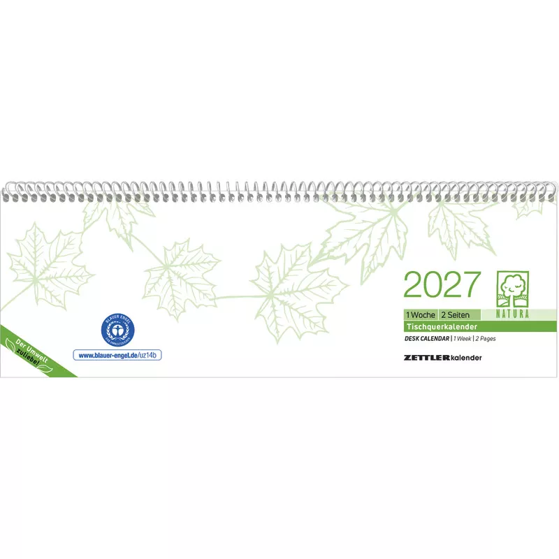 ZETTLER Wochen-Querkalender 2027, Recyclingpapier, Deckkarton grau / grün