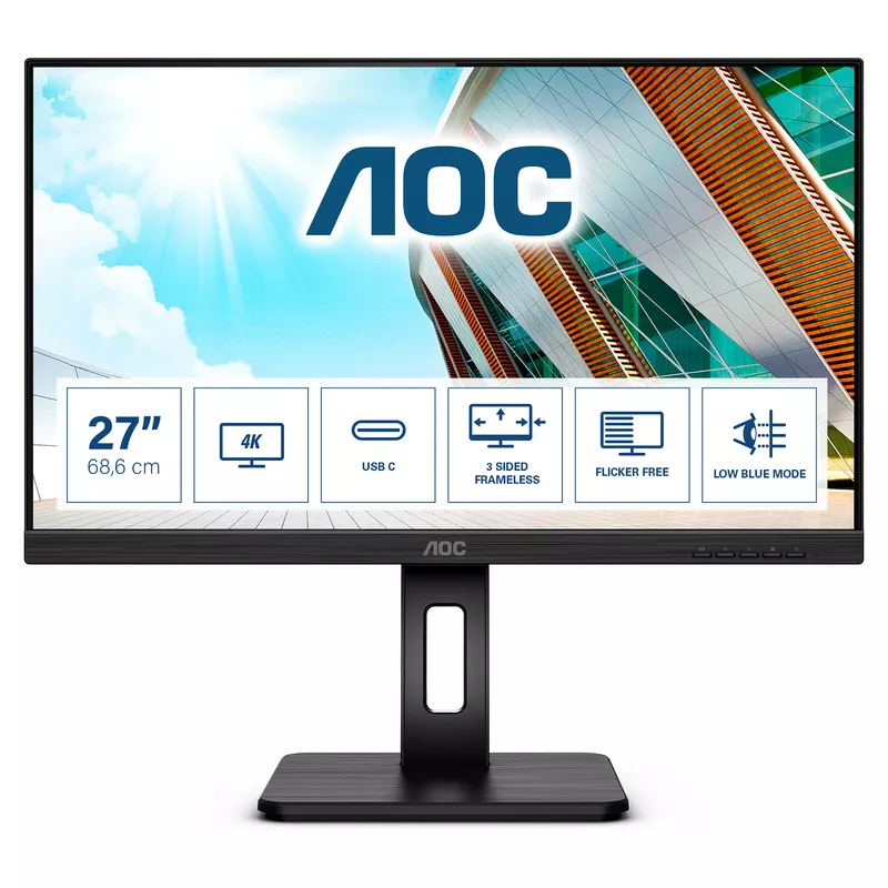 68,6cm/27 (3840x2160) AOC U27P2CA 16:9 4K IPS 4ms 60Hz HDMI DP USB-C Pivot Black