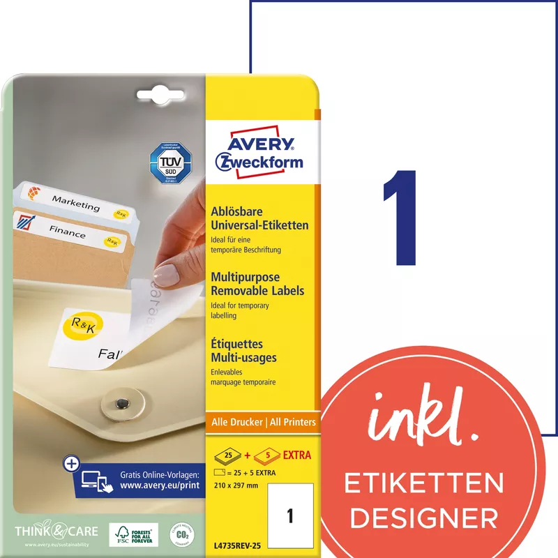 Avery Zweckf. Etikett 210x297mm ws 30 St.