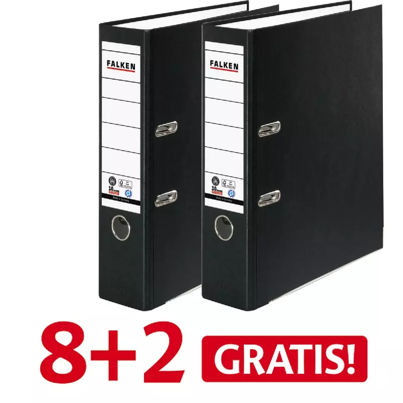 8 + 2 GRATIS! 10 FALKEN Recycolor-Farb-Ordner DIN A4, Rückenbreite 80 mm, schwarz