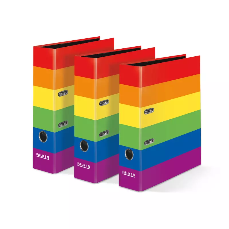 Falken - Motivordner Harlekin DIN A4, Rückenbreite 8cm, schwarzer Innenspiegel, Griffloch - Regenbogen