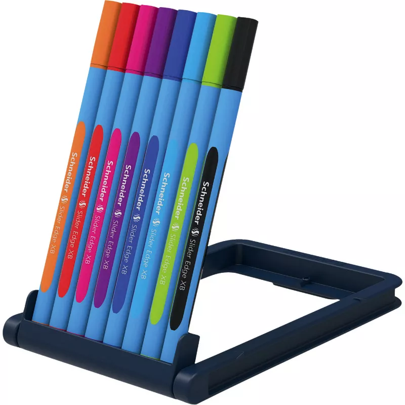 SCHNEIDER Kugelschreiber Slider Edge XB, Aufstellerbox mit 8 farbsortierten Stiften