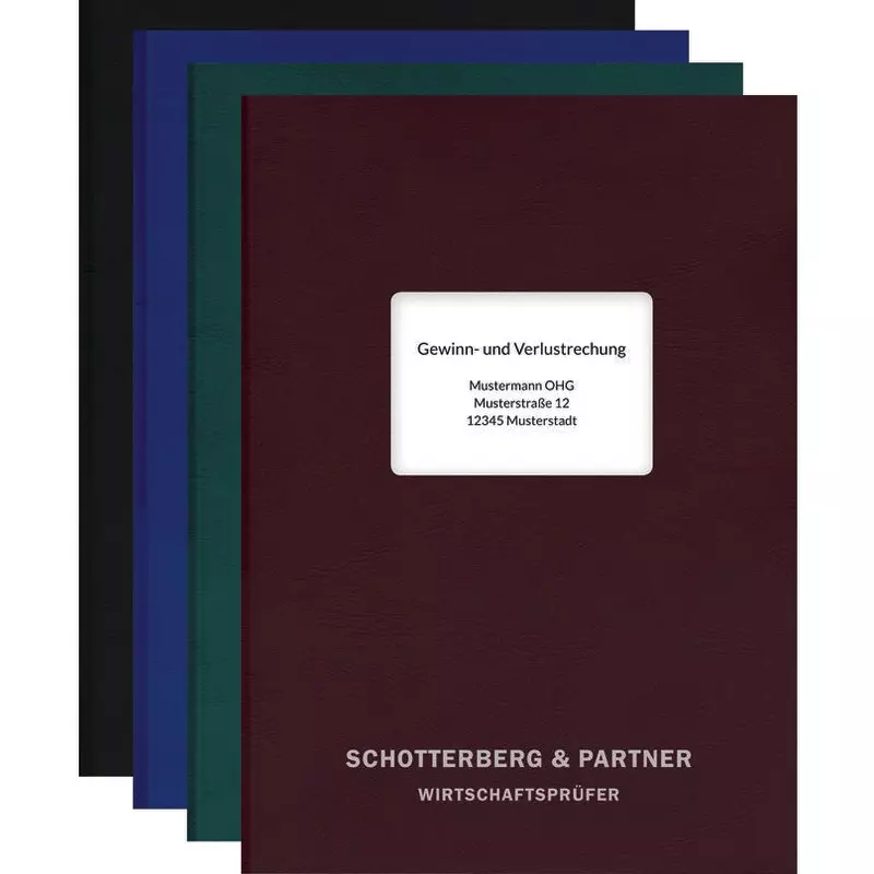 Bilanz-Bindemappe mit Heißfolien-Prägung und Fensterstanzung