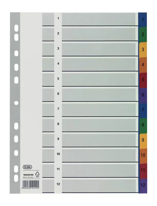 ELBA Farbige Kunststoff-Register, Taben 1– 12