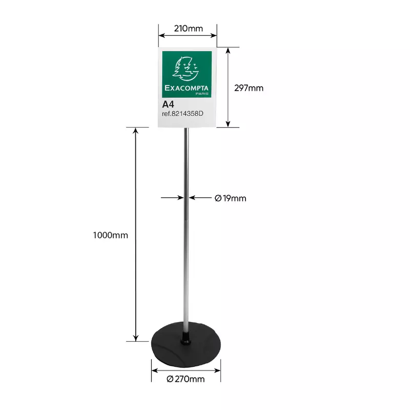 Hinweisschild zum Aufstellen, A4 vertikal, Aluminium, Exacryl - Schwarz/Alu/Kristall