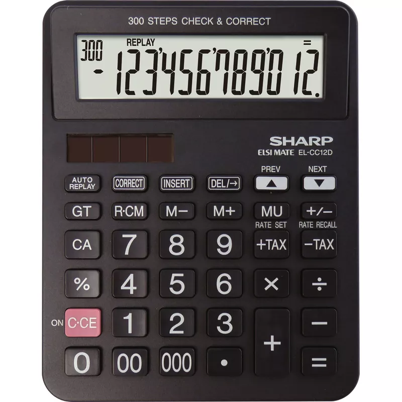 Tischrechner EL-CC 12 D, Solar/Batterie, 12-stellig, schwarz SHARP SH-ELCC12D