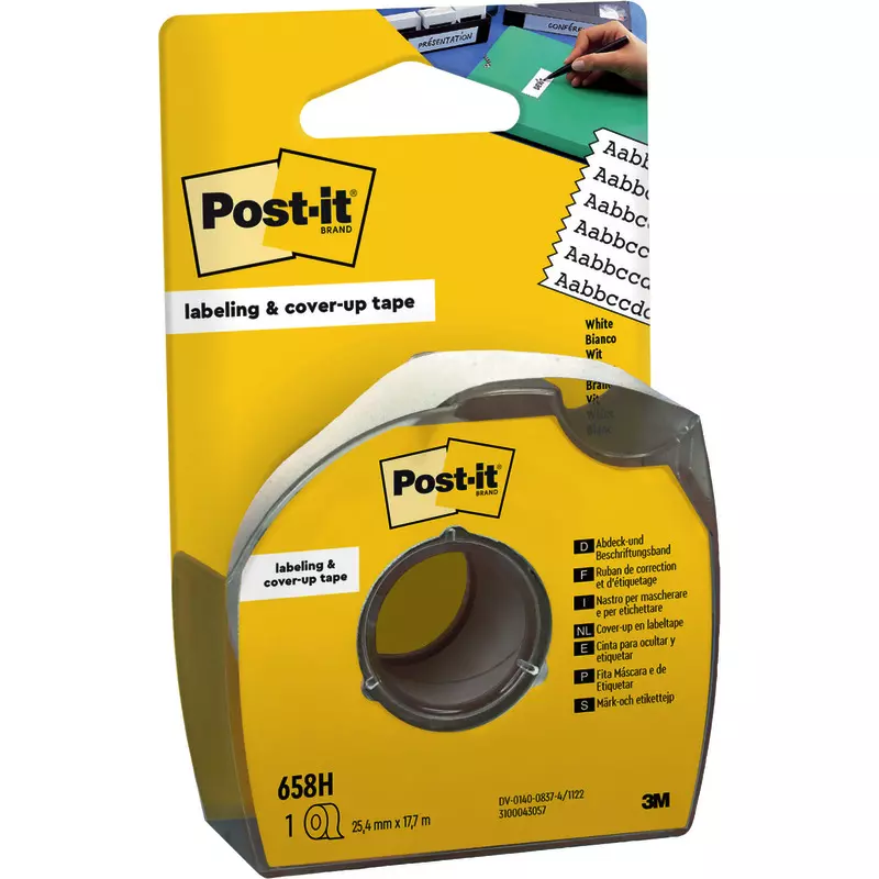 Post-it® Abdeck- und Beschriftungsband 658H, 25,4 mm x 17,7 m, weiß, 1 Rolle im Handspender