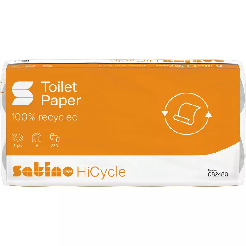 Satino Toilettenpapier HiCycle, 3 lagig, hochweiß, 250 Blatt 8 St./Pack