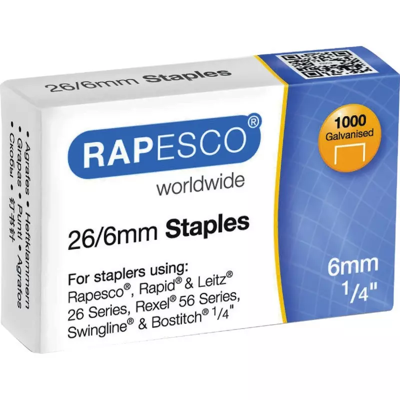 Rapesco Heftklammern, 26/6 verzinkt, 1.000 Stück