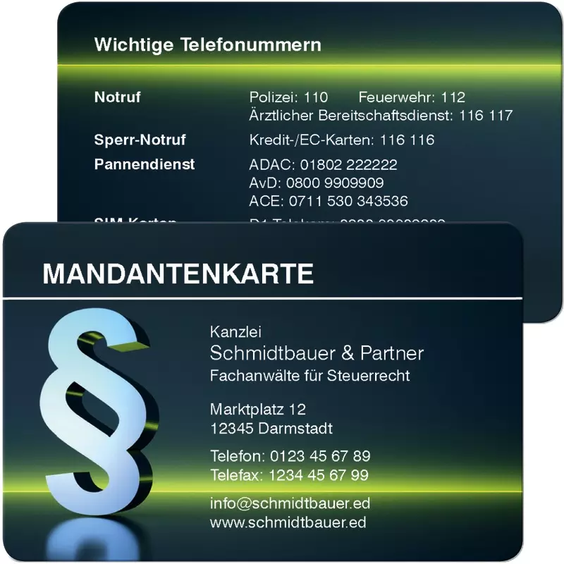 Mandantenkarte, mit individuellem Aufdruck. Design 02