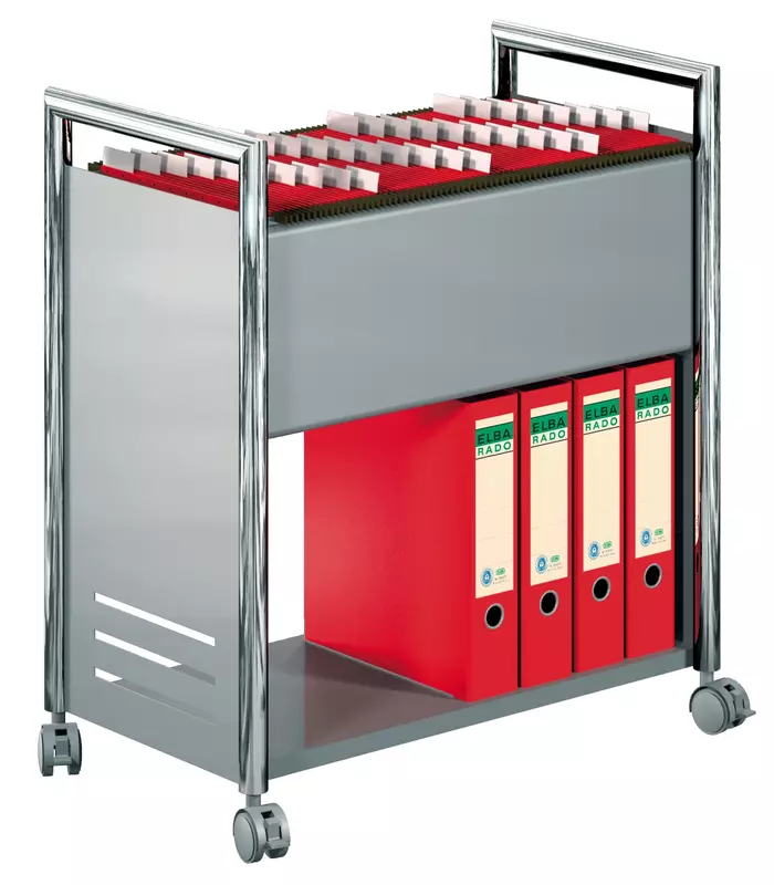 Hängeaktenwagen mit 1 Hängerahmen und 1 Ablageboden, verchromt/alusilber