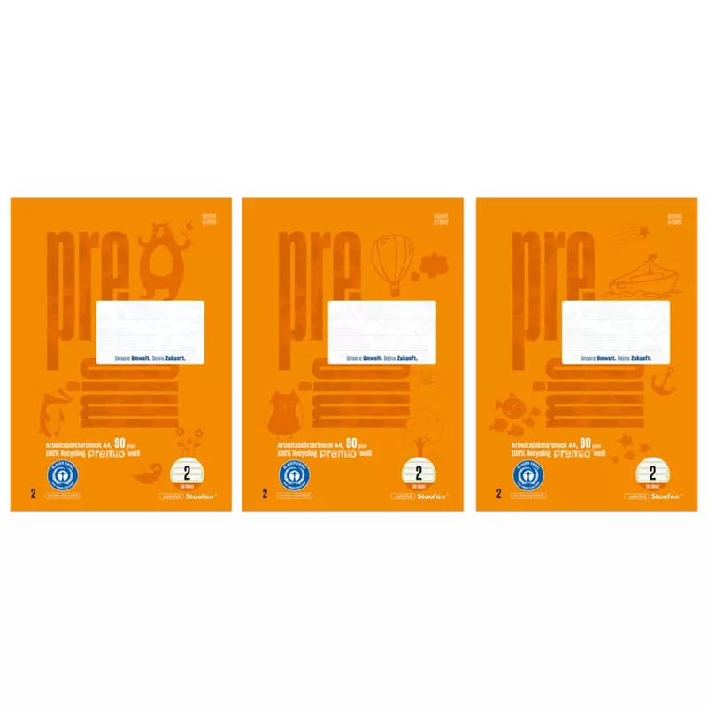 Arbeitsblock Premio, A4, 90g/m², 50 Blatt, Lin.2, liniert, orange STAUFEN PREMIO 040746002