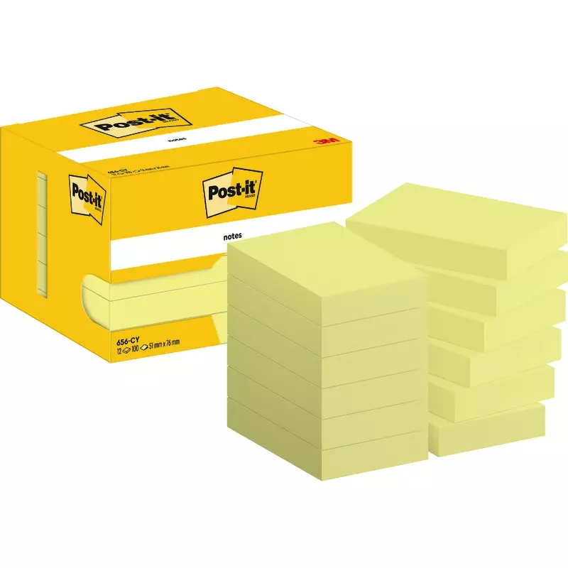 Post-it® Notes, Gelb, 51 mm x 76 mm, 100 Blatt/Block, 12 Blöcke/Packung, Kartonverpackung