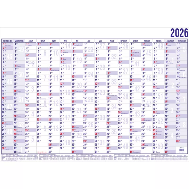 Wandkalender 2026, 120 x 84 cm,16M/1S GÜSS 16000V
