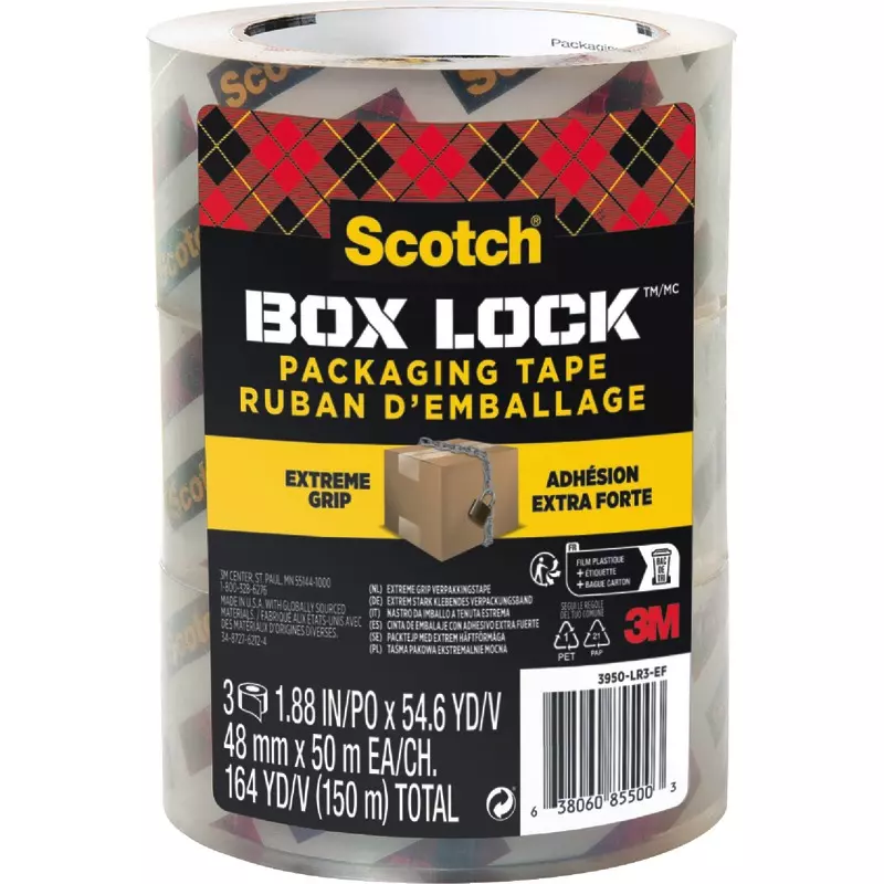Scotch® Box Lock™ Verpackungsklebeband 3950-LR3-DC, 48 mm x 50 m, 3 Rollen/Packung