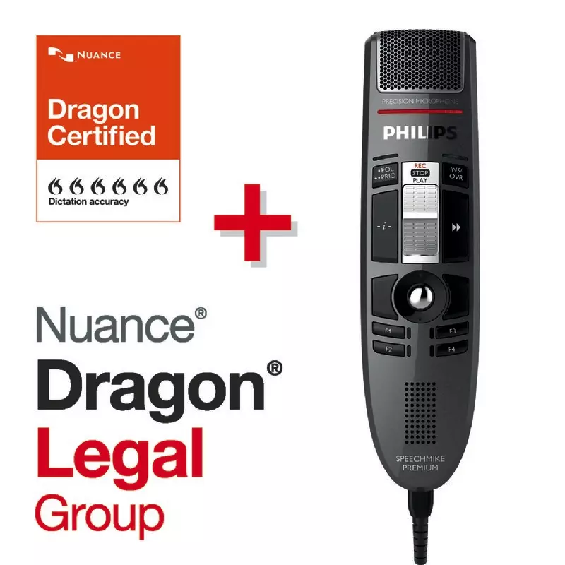 Spar-Set! PHILIPS SpeechMike Premium LFH3510, mit Schiebeschalter + NUANCE® Dragon® Legal v16