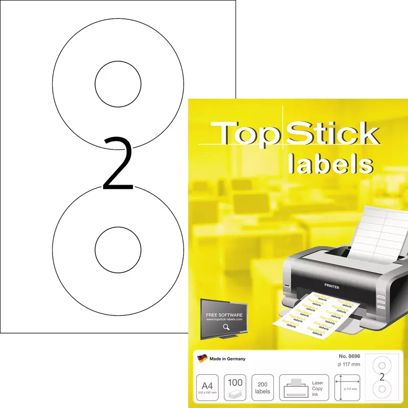 CD-Etikett TopStick 117mm ws 200 St./Pack.