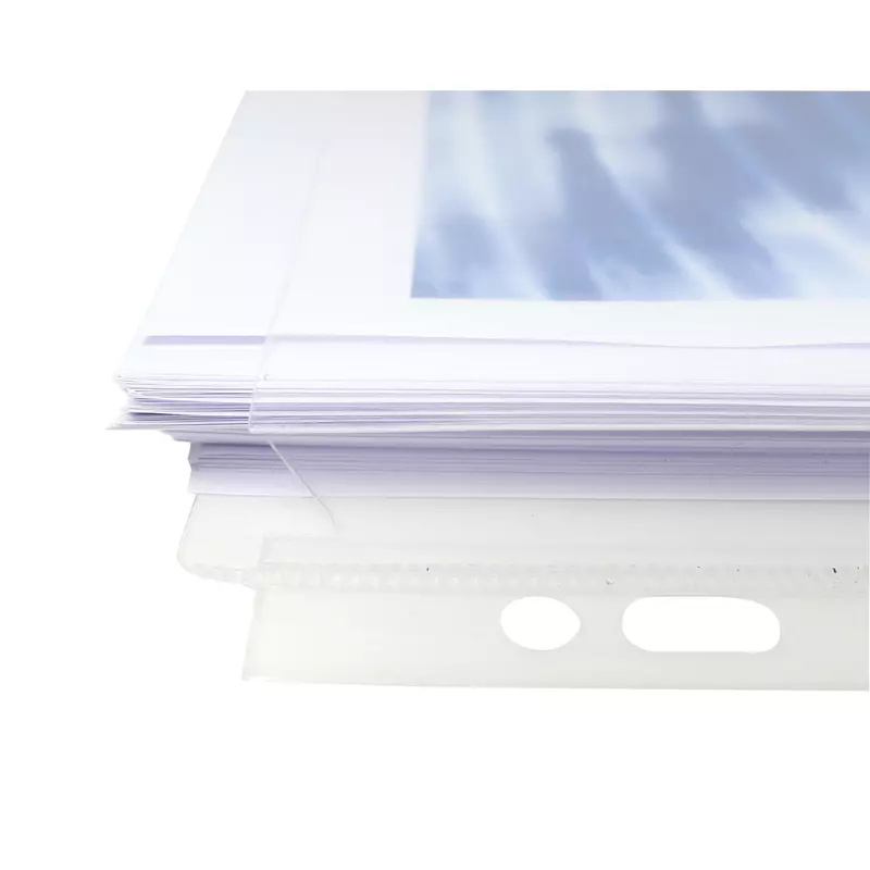 Packung mit 10 Schutzhüllen oben geöffnet mit Lasche 25mm und Faltenrücken, DIN A4 - Kristall