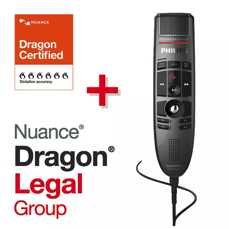Spar-Set! PHILIPS SpeechMike Premium 3500 (LFH3500), mit Drucktasten + NUANCE® Dragon® Legal v16