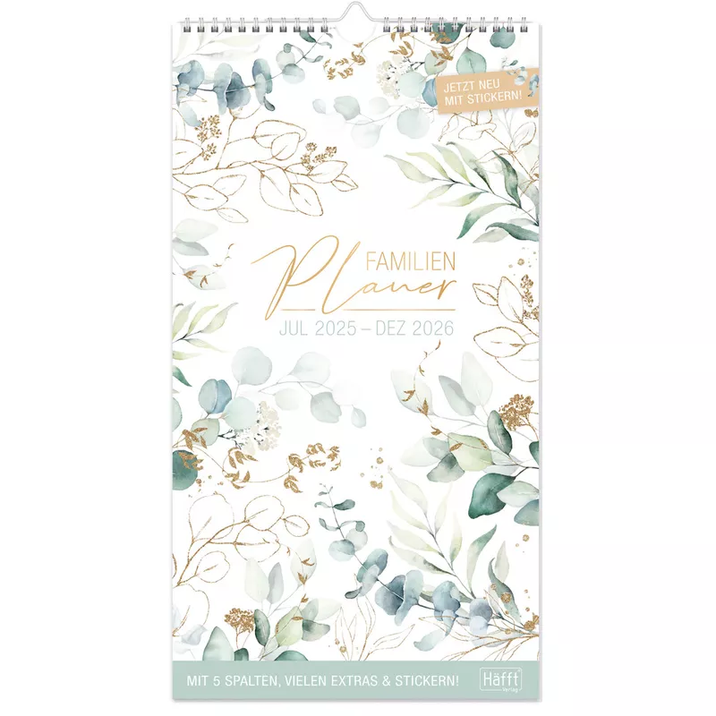 Familienplaner Blattgold 2025/26, 22,5 x 42 cm, 5 Spalten HÄFFT 9820-1