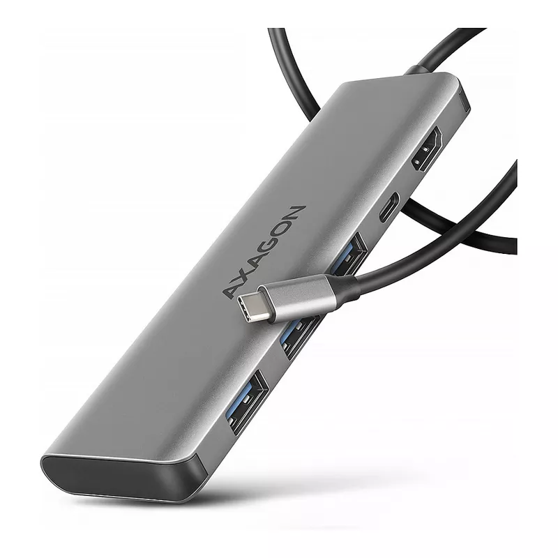 AXAGON HMC-5H USB-C 3.2 Gen 1 hub, 3x USB-A, 4K HDMI, PD 100W - Silber
