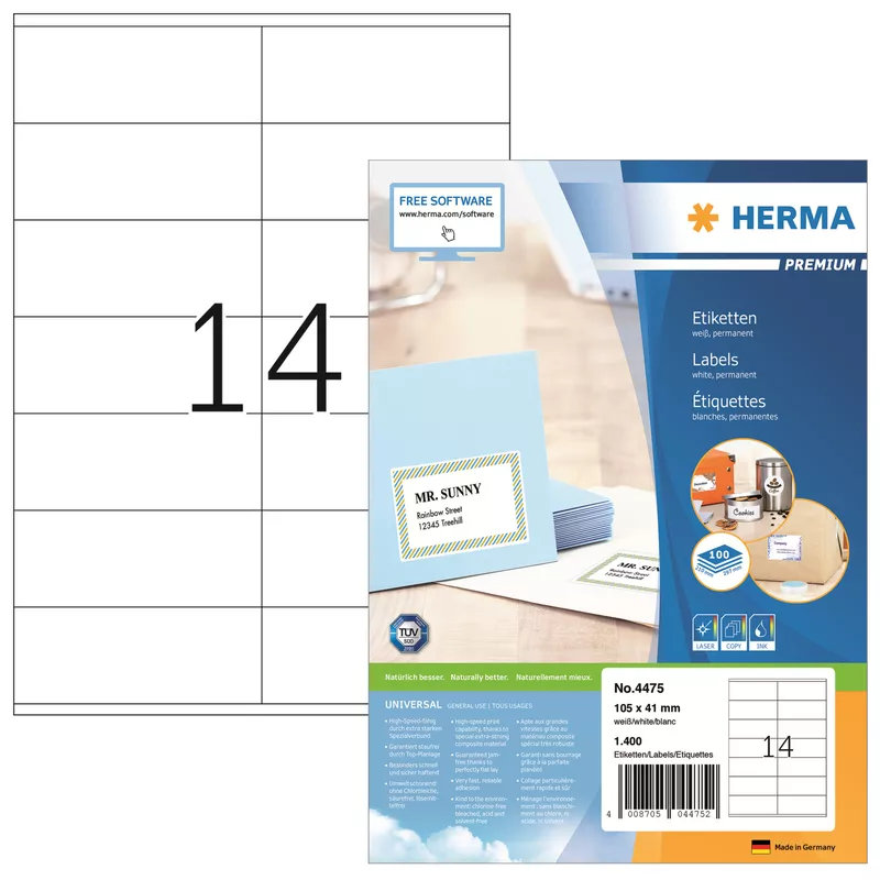 Herma Etikett PREMIUM 105x41mm weiß 1.400 St./Pack.