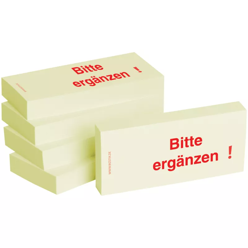 Haftnotiz Bitte Ergänzen, 75x35mm, 5x100 Blatt BIZSTIX 1301010160