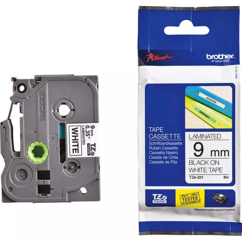 Brother TZE-221 Schriftbandkassette P-Touch, 9 mm, schwarz/weiß