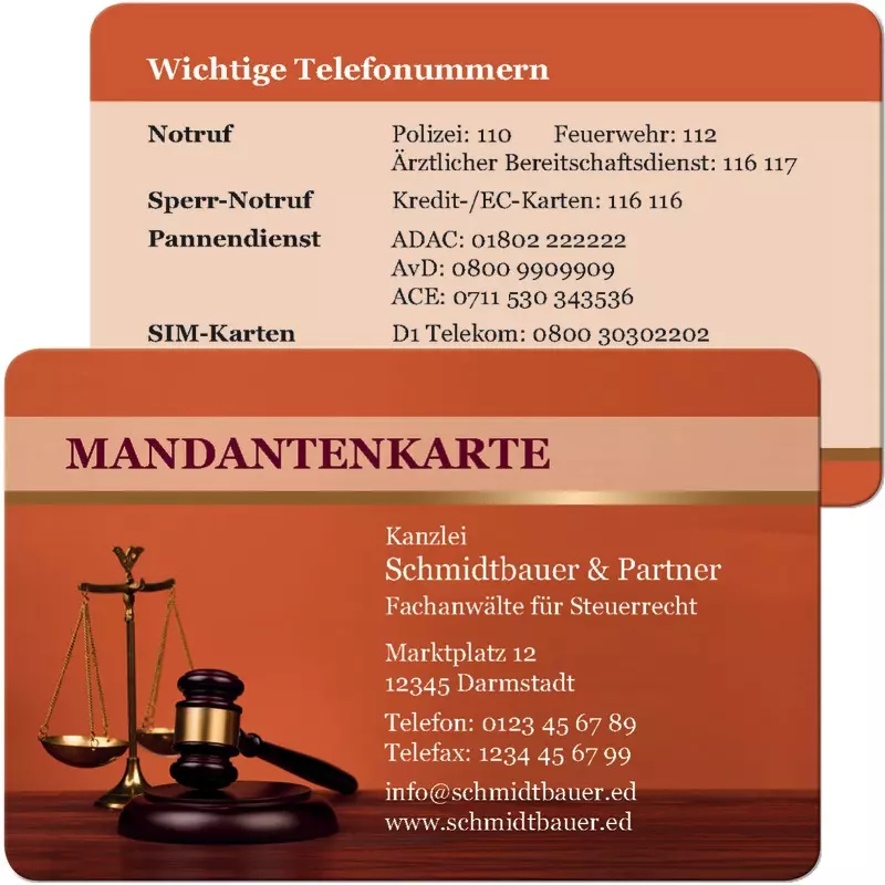 Mandantenkarte, mit individuellem Aufdruck. Design 03