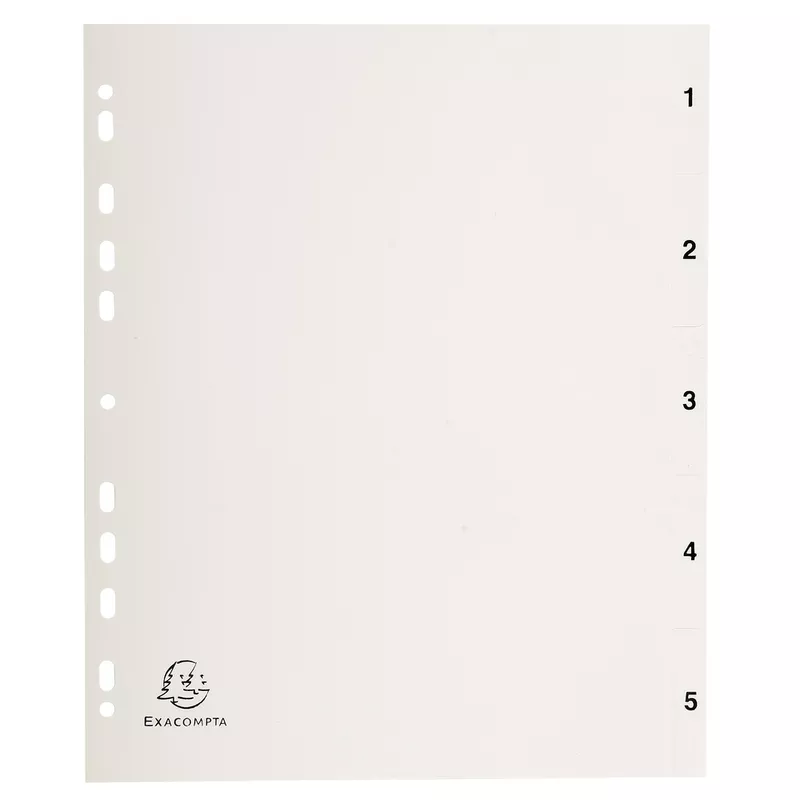 Register A4 aus grauem Recycling-PP 120µ, mit bedruckten Taben 1-5, 5 Positionen - Grau