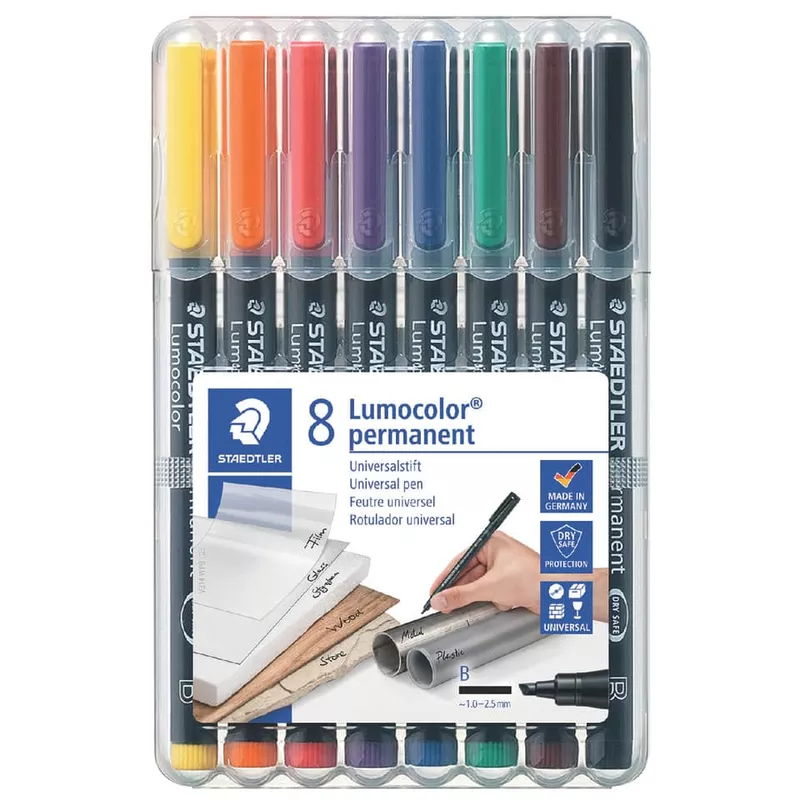 Folienstift Lumocolor® permanent, ca. 1.0 mm oder 2.5 mm, STAEDTLER Box mit 8 Farben STAEDTLER 314 WP8