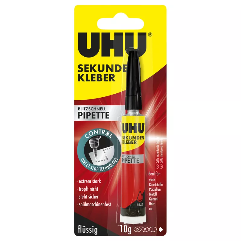 Sekundenkleber blitzschnell PIPETTE, Pipette mit 10 g UHU 48795