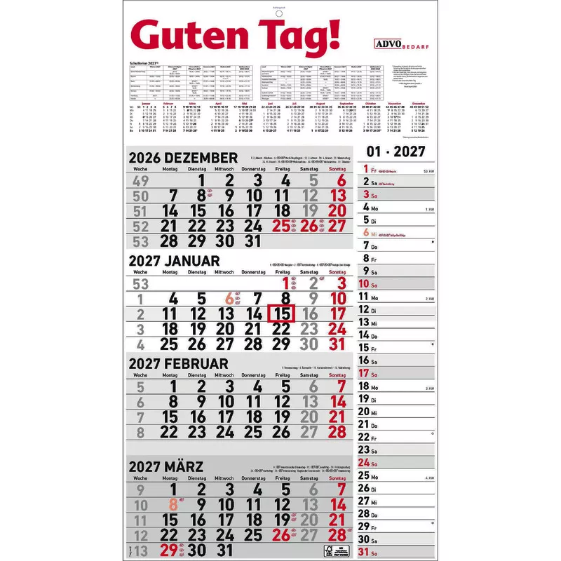 AdvoBedarf Kombiplaner mit Notizstreifen 2027