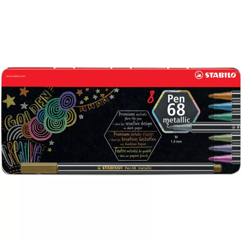 Fasermaler Pen 68 metallic, 1,4 mm (M), 8er Metalletui STABILO 6808/8-32