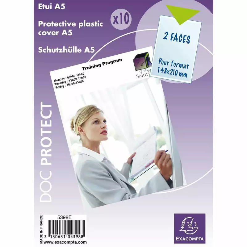 Packung mit 10 einfachen Dokumentschutzhüllen A5, PVC glatt 200µ - Kristall