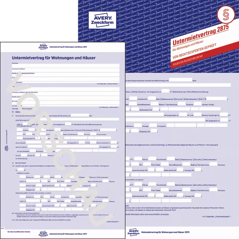 AVERY® Zweckform Untermietvertrag 2875, A4, 5-seitig, mit Durchschlag
